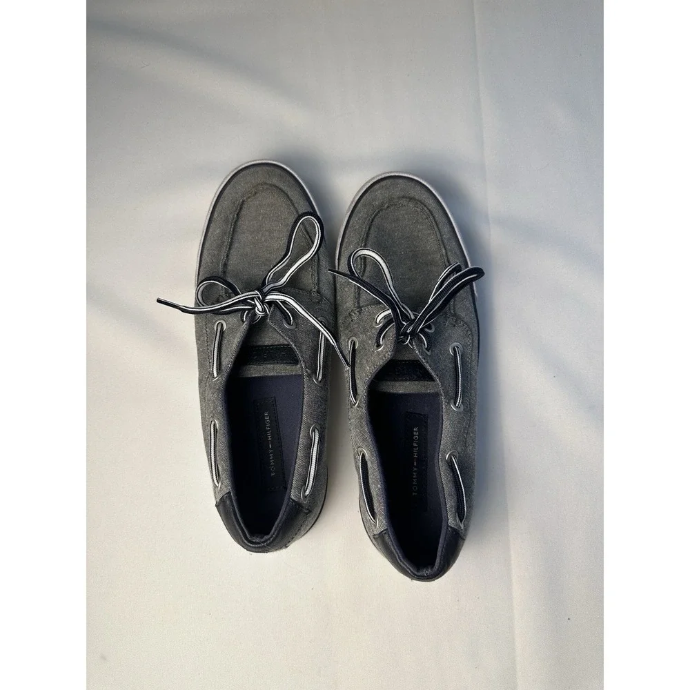 Mens‎ Casual Boat Shoe Gray Canvas Tommy Hilfiger Petes TMPETES Oxfords Size 7.5